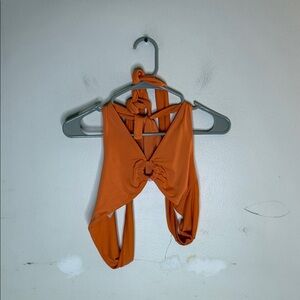 White Fox Orange Halter Top with Wrap and Tie Detail Size Small
